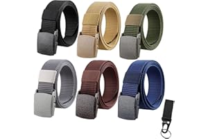 RUILAIBO 6 Pack Nylon Belts for Men Women Tactical Work Plastic Buckle Metal Free Casual Hiking