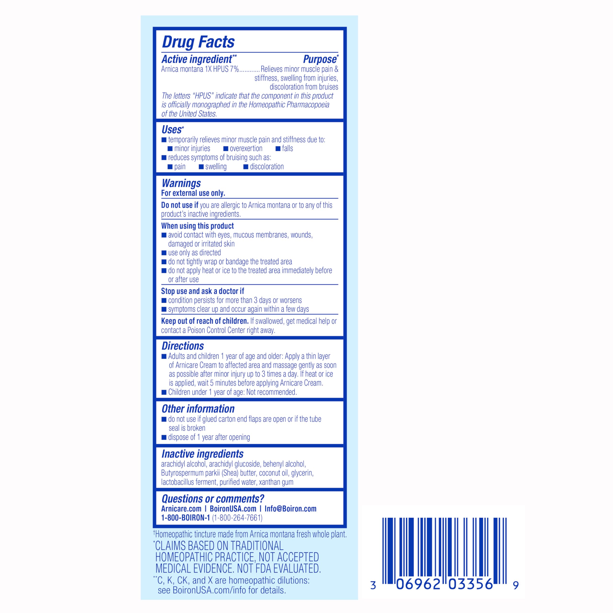 Boiron Arnicare Cream Natural Soothing Relief for Joint Pain, Muscle Pain, Swelling, Soreness, and Stiffness - Fast Absorbing and Fragrance-Free - 2.5 oz