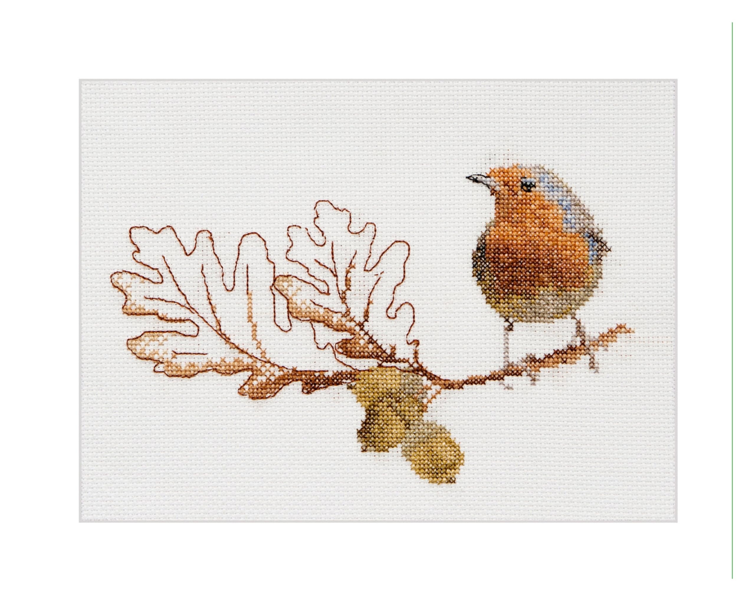 Thea Gouverneur - Counted Cross Stitch Kit - Fall Robin Bird - Linen - 32 Count - Embroidery Kit for Adults - DMC Embroidery Threads and Other Cross Stitch Supplies Included - 793