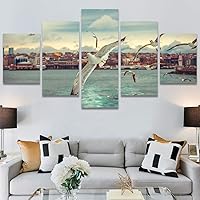 SIGNWIN 5 Panel Canvas Wall Art Modern Art Birds Bohemian Expressive Group Multicolor Photography for Home Decorations Ready to Hang - 60