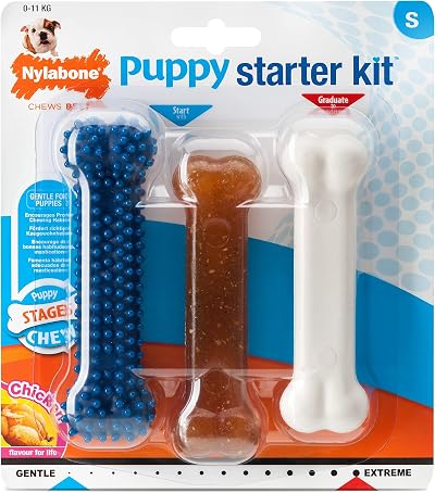 Nylabone Puppy Starter Kit 3 Pack Small Teething Chew Bones for Puppies up to