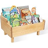 PHOENANCEE Kids Bookshelf,Montessori Bookshelf Small for Toddler,Baby Book Shelf Caddy with Divider,Toddler Book Storage Holder Container Wooden for Playroom,Kids Room,Nursery,Classroom,Pine
