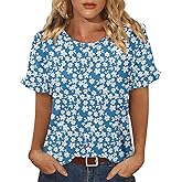 CRAZY GRID Women's Shirts Summer Casual Crewneck Short Sleeve Blouses Cute Floral Print Tunic Tops