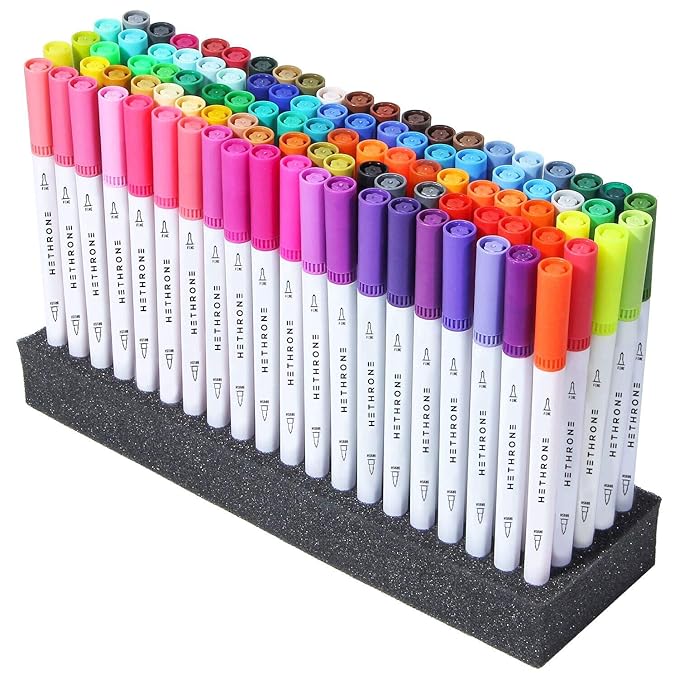 Hethrone 100-Farben Doppelspitzen-Feder-Pinselstifte mit Feinliner-Spitze 0.4 PA32