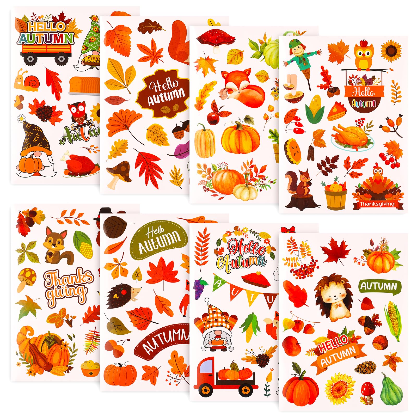 LUTER 16 Sheets Thanksgiving Stickers, 292 Patterns Autumn Stickers Turkey Squirrel Pumpkin Maple Leaf Fall Stickers Thanksgiving Party Supplies for School Home Office Party (A24229)