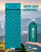 AKSOUL Camping Self-inflating Sleeping Mat 10cm Thick with Pillow Peacock Blue view 6