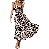 GRACE KARIN Women's Summer Floral Maxi Dress Spaghetti Strap A Line Beach Boho Dresses Ruffle Tiered Casual Dress