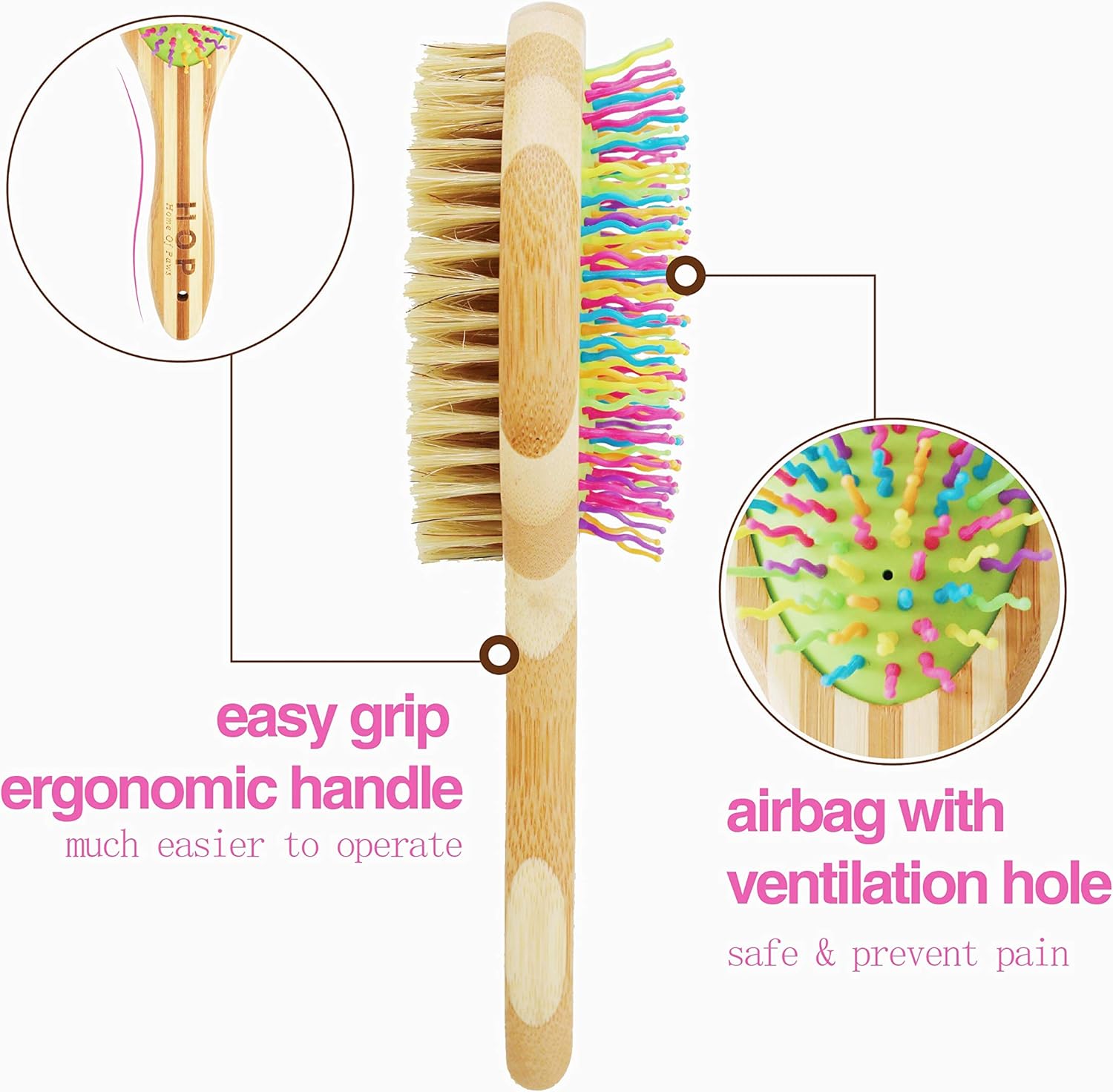 Double-Sided Pet Brush for Grooming & Massaging Dogs, Cats & Other Animals – Fur Detangling Pins & Coat Smoothing Slicker Bristles, Double the Brushing Groom Power In One Tool, Bamboo Handle: Beauty