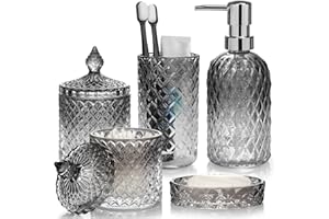 Bathroom Accessories Set, 5Pcs Glass Bathroom Accessories with Glass Soap Dispenser, Soap Dish, Toothbrush Holder, Tumbler, C