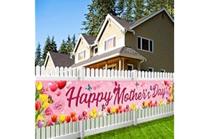Happy Mothers Day Yard Sign, Large 9.8x1.6Ft Mothers Day Yard Decorations, Pink Mothers Day Decorations Outdoor, Happy Mothers Day Decor for Outdoor Indoor Front Door Fence Supplies tineit