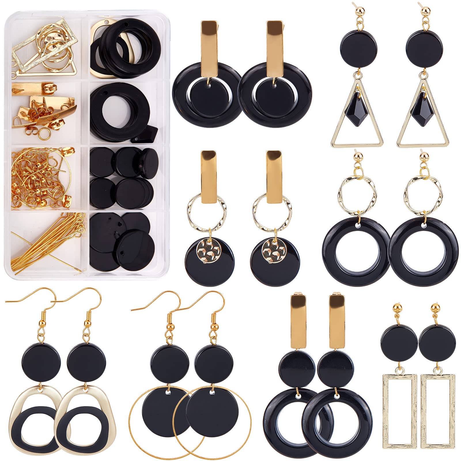 SUNNYCLUE DIY Black Theme Jewelry Making Kit - 8 Pairs Earrings - Adults - Non-Foldable