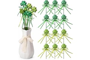 St. Patrick's Day Glitter Shamrock Foam Picks Green Lucky Sparkly Sticks Shamrock Tabletop Decor for Flower Arrangements Flor