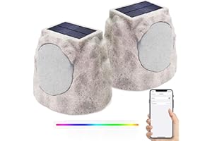 NiceBuy Rock Speakers Outdoor Waterproof Solar Set of 2 Rock Speaker Bluetooth Wireless Bass Solar Powered Garden Speakers with TWS Pair&RGB Colors&DC Charge for Outside Patio Deck BBQ