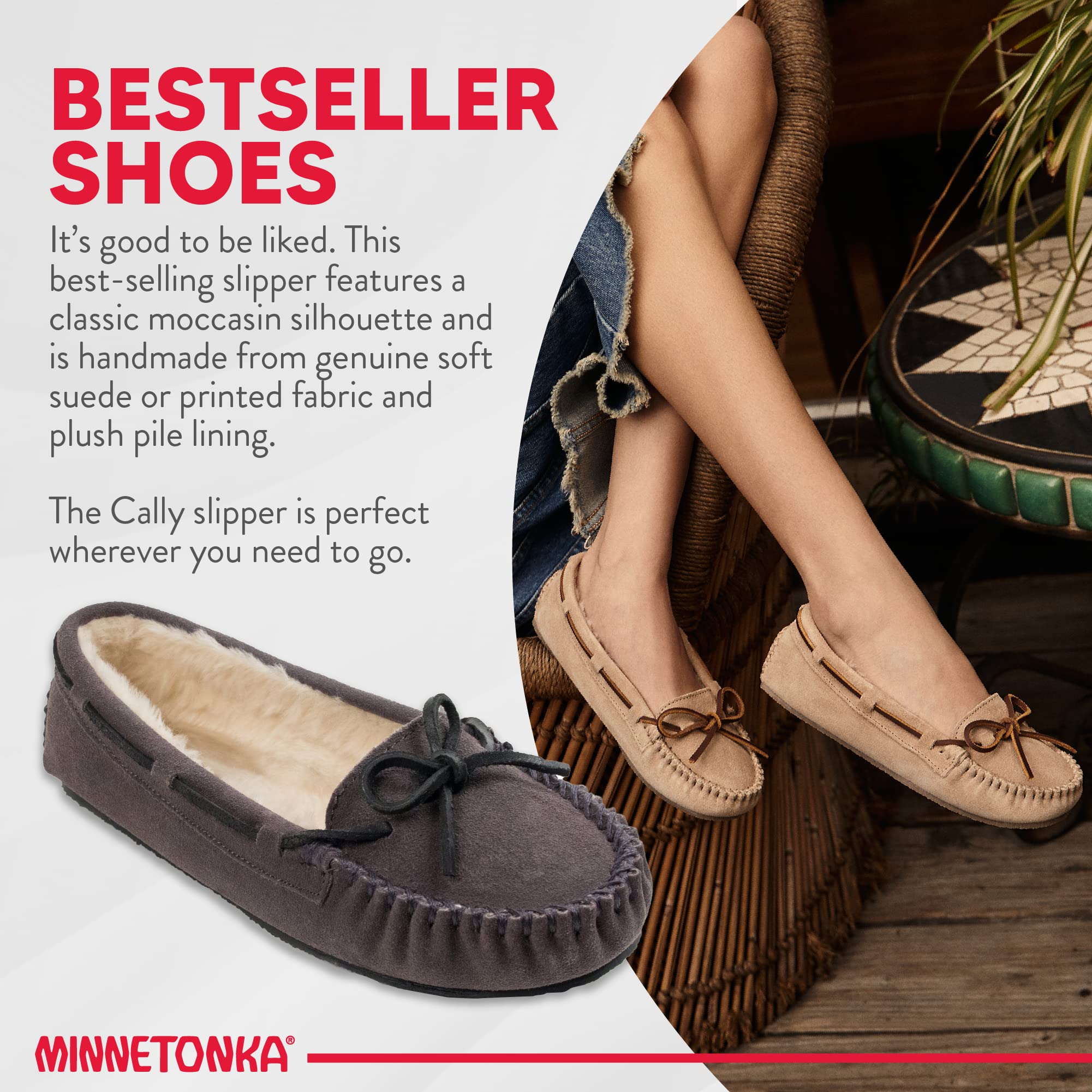 Minnetonka Women's Cally Faux Fur Slipper - Black, 6.5 M US, Suede Moccasin