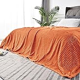 BEDELITE Fleece Blanket Queen Size, 3D Ribbed Jacquard Soft & Warm Decorative Blankets – Cozy, Fuzzy, Fluffy, Plush Lightweight Throw Blankets for Couch, Bed, Sofa(Orange, 90x90 inches)