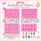 Patelai 4 Pcs Silicone Letter Molds for Chocolate Candy Cook Cake, Pink | Uppercase Lowercase Letter, 0-9 Numbers, Non-stick, Baking Cookies Desserts, Strawberries, Fondant, Birthday, Pink