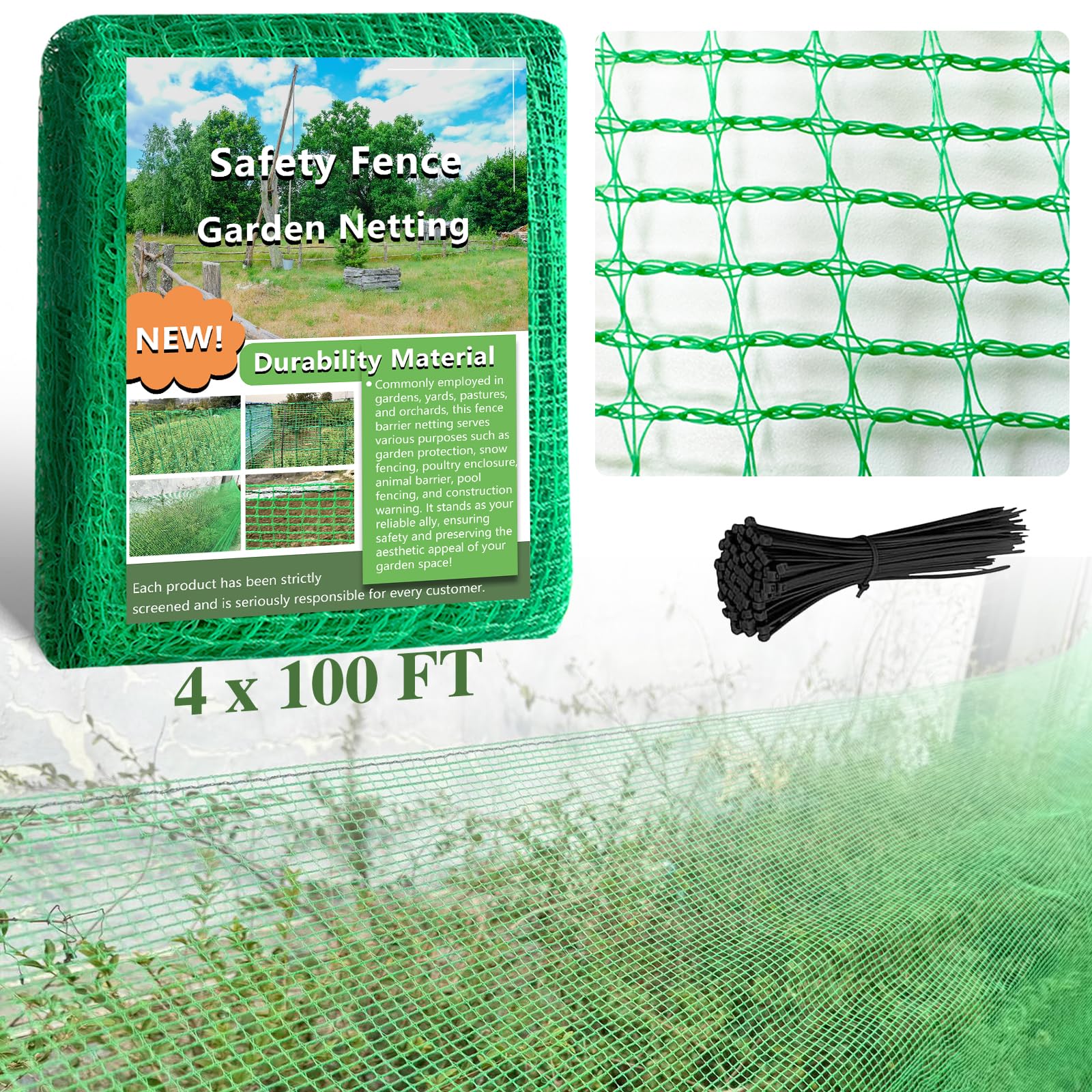Quobiad Garden Fence Temporary Fence, 4'x100' with
