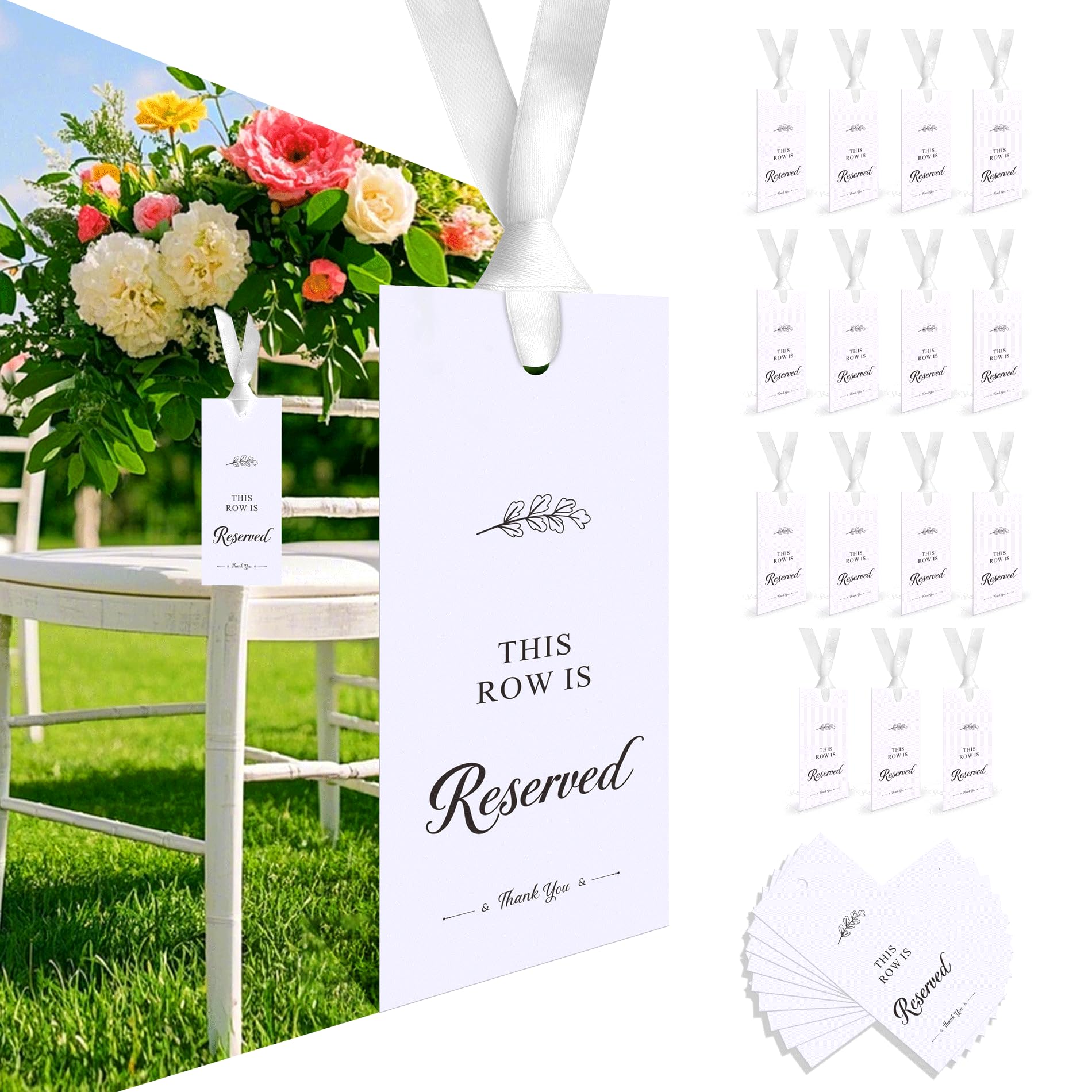 Photo 1 of 15 Pack Reserved Signs for Wedding Chairs Ribbon,This Row is Reserved Hanging Reserved Seating Signs for Church pews for Wedding Ceremony Party Event (White B)