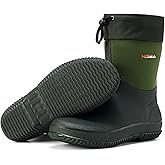 HISEA Upgraded Garden Boots for Men, Mud Resistant Outdoor Work Boots Mens Waterproof Neoprene Rubber Insulated Rain Shoes Ankle High Rainboots