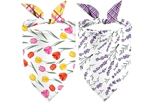 YAOFAVO Spring Dog Bandanas 2 Pack, Tulip&Lavender Pink Purple Plaid Dog Scarfs for Boy and Girl, Reversible Pet Scarves for Easter Holiday Bandanas for Small Medium Large Dogs (Tulip Lavender, One Size)