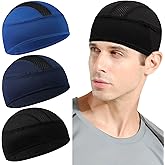 Qearl 3 Pcs Cooling Skull Cap Sweat Wicking Helmet Liner, Breathable Mesh Cycling Running Hat for Men Women