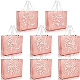 Fumete 8 Pcs Pink Bridesmaid Gift Bags Non-woven Reusable Tote Gift Bags with Handles Glossy Wedding Welcome Totes for Guests Wedding Bridal Shower BacheloretteEngagement Party Favors Decors(Pink)