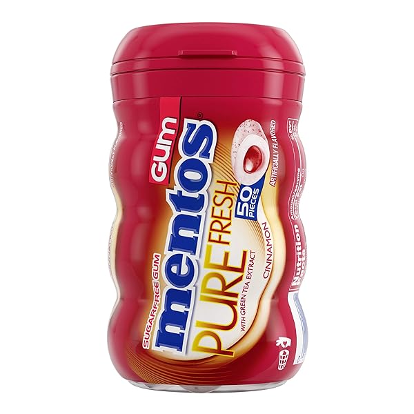 MENTOS PURE FRESH SUGAR-FREE CHEWING GUM WITH XYLITOL, CINNAMON, NON MELTING, 50 PIECE BOTTLE