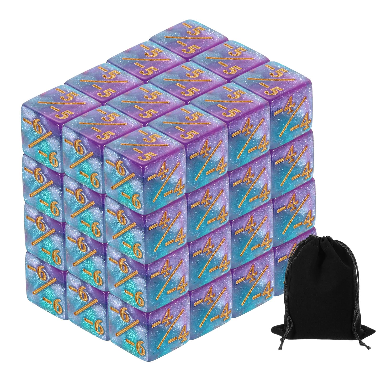 sourcing map 48Pcs Magic Dice Counters, Acrylic D6 Life Token Dice Set with Pouch for Standard Cards Gaming Accessories, Blue & Purple — image 1