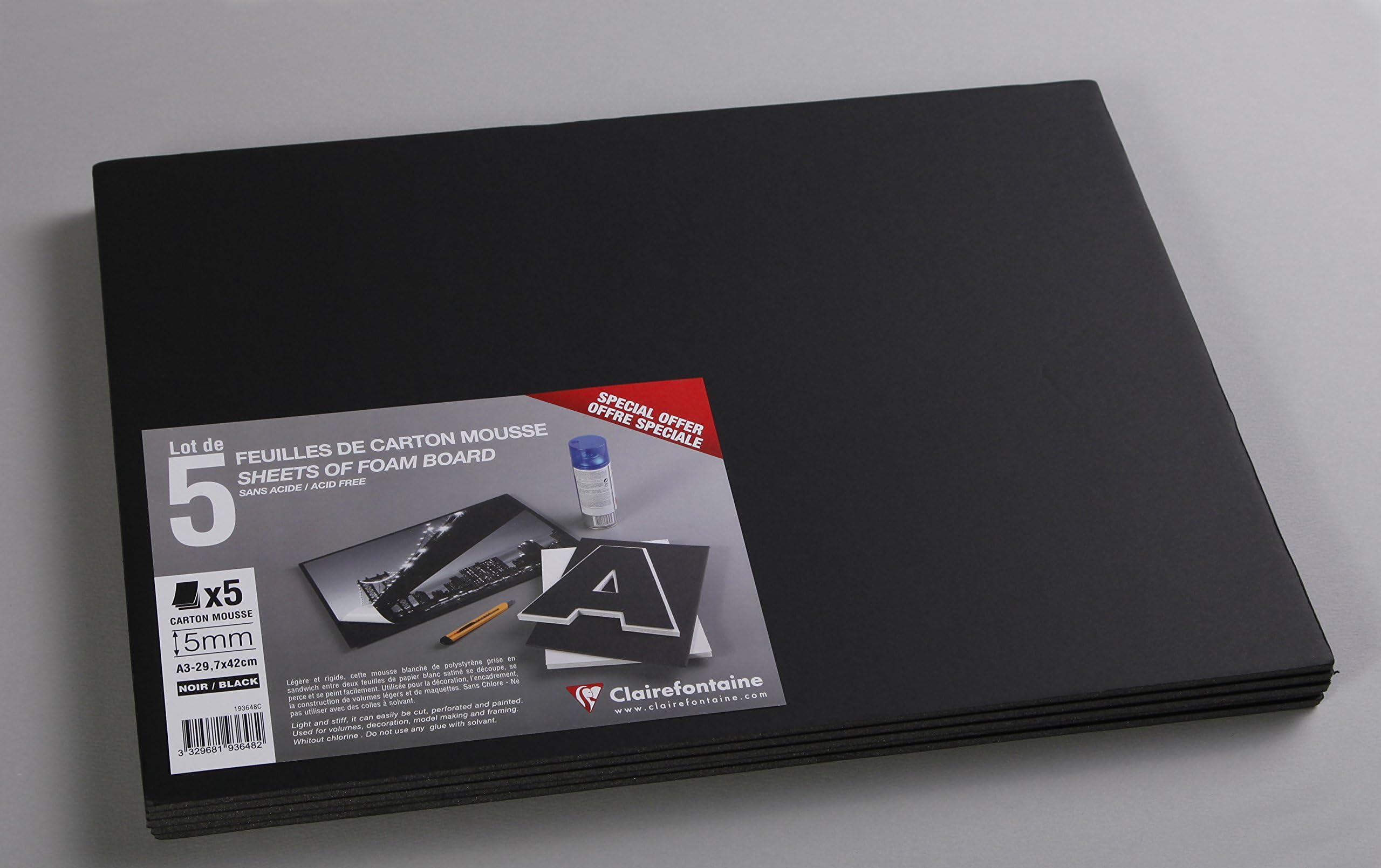Clairefontaine A3 Foam Boards, 5 mm Thick, 5 Sheets, Black