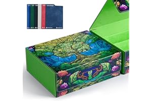 UAONO Card Storage Box for MTG, Trading Card Deck Box Holds 1800+ with 6 Dividers, Leather Printing Magnetic Closure Card Storage Case Fits TCG CCG Sports Cards (Green, Tree)