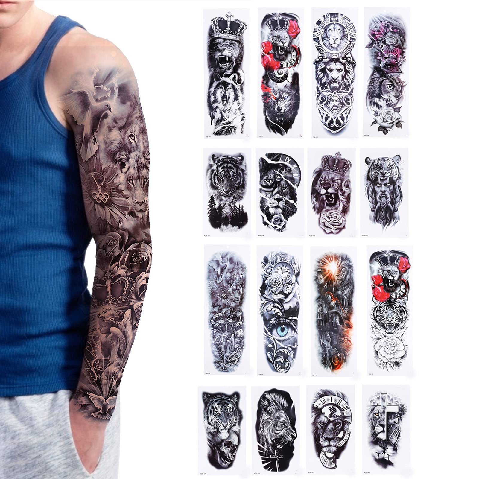 8 Sheets Full Sleeve Temporary Tattoos, Half Sleeve Temporary Tattoos Stickers, Watrproof Half Full Arm Fake Tattoos for Women Men, Half Arm Temporary Tattoo