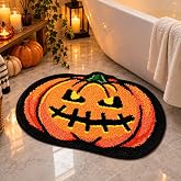 Halloween Pumpkin Bath Mat 32 x 20 in, Absorbent Non Slip Washable Bath Rug | Autumn Halloween Bathroom Decor Rug, Pumpkin Lantern Pattern Adds a Festive Touch to Bathrooms, Bedrooms and Entryways