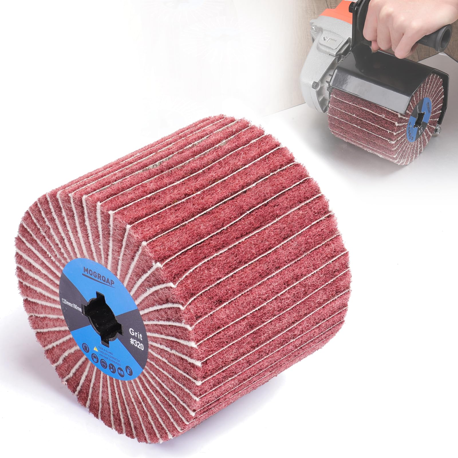 MOGRQAP Polishing Drum, 320 Grit Nylon Brush Drum Burnishing Polishing Tools Wheels with Sandpaper for Sanding Matting Satin for Metal Wood Surface Polishing