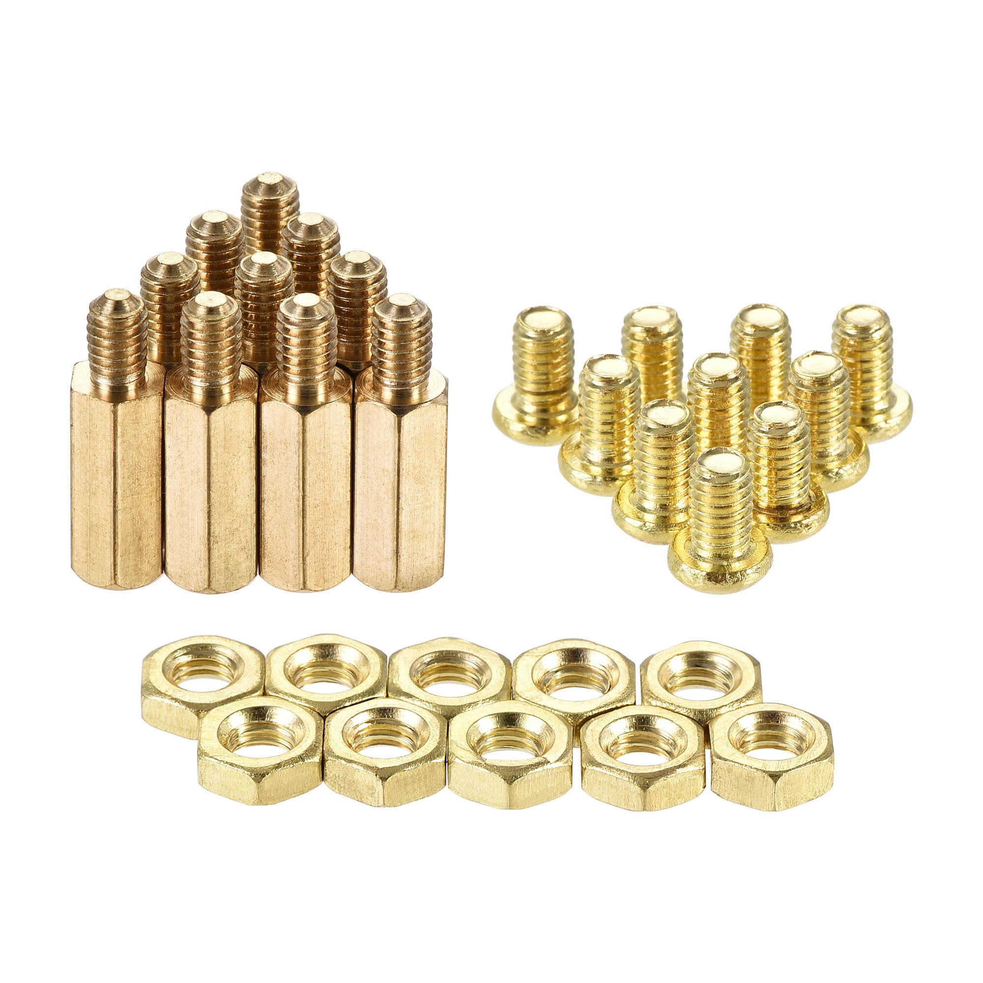 sourcing map M4 Hex Brass Standoff Spacer 14mm+6mm Male-Female Threaded Pillar Screw Nut Kit for PCB Motherboard Computer Circuit Board, 20 Sets — image 1