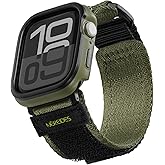 Rugged Case with Band for Apple Watch Series 10 Band 46mm, Hook and Loop Nylon Sport Strap with Case for Iwatch Men(Army Green)
