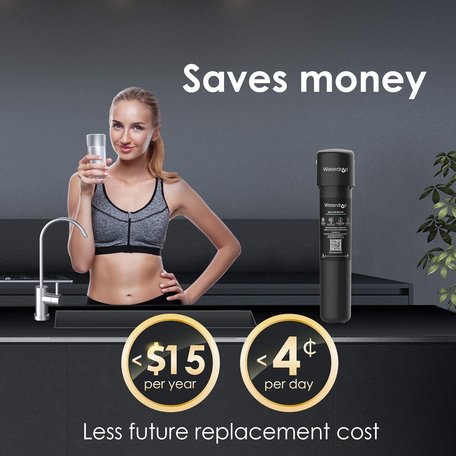 Waterdrop 15UB-UF Under Sink Water Filter System, 0.01 Micron Ultra Filtration Under Counter Drinking Water Filtration System, with Dedicated Brushed Nickel Faucet, 16K High Capacity, USA Tech - - 