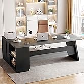 LITTLE TREE 78-Inch Executive Office Desk with File Cabinet, Large Modern Corner Office Desk for Home Office, 3-Drawer Wood F