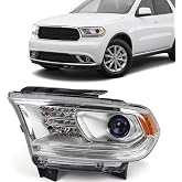 FIONE Halogen W/O LED DRL Headlight Assembly for Dodge Durango 2014-2020 LH | Chrome Housing Head lights Headlamps Left Driver Side LH