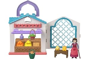 Mattel Disney Wish Micro Doll Playset, Dahlia’s Rosas Marketplace Portable Set with Dahlia Doll, Star Figure & 9 Accessories, Travel Toy