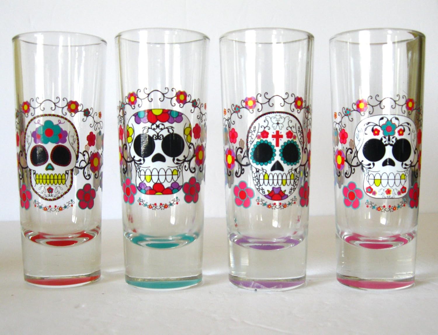 Day of the Dead Glass Tall Shooters Shot Glasses Set of 4 My Sugar Skulls