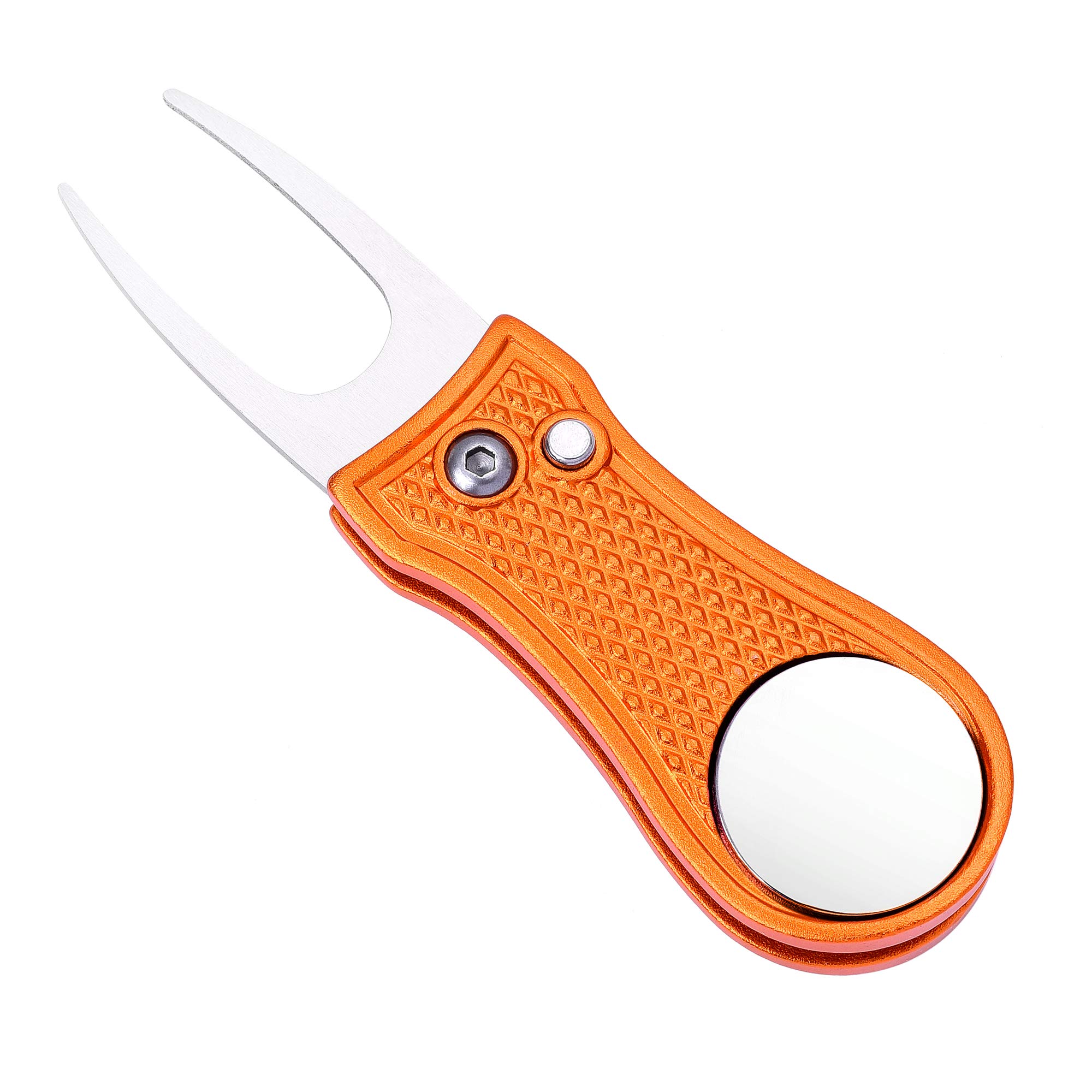 Mile High Life All Metal Foldable Golf Divot Tool with Pop-up Button & Magnetic Ball Marker (Silver Fish)