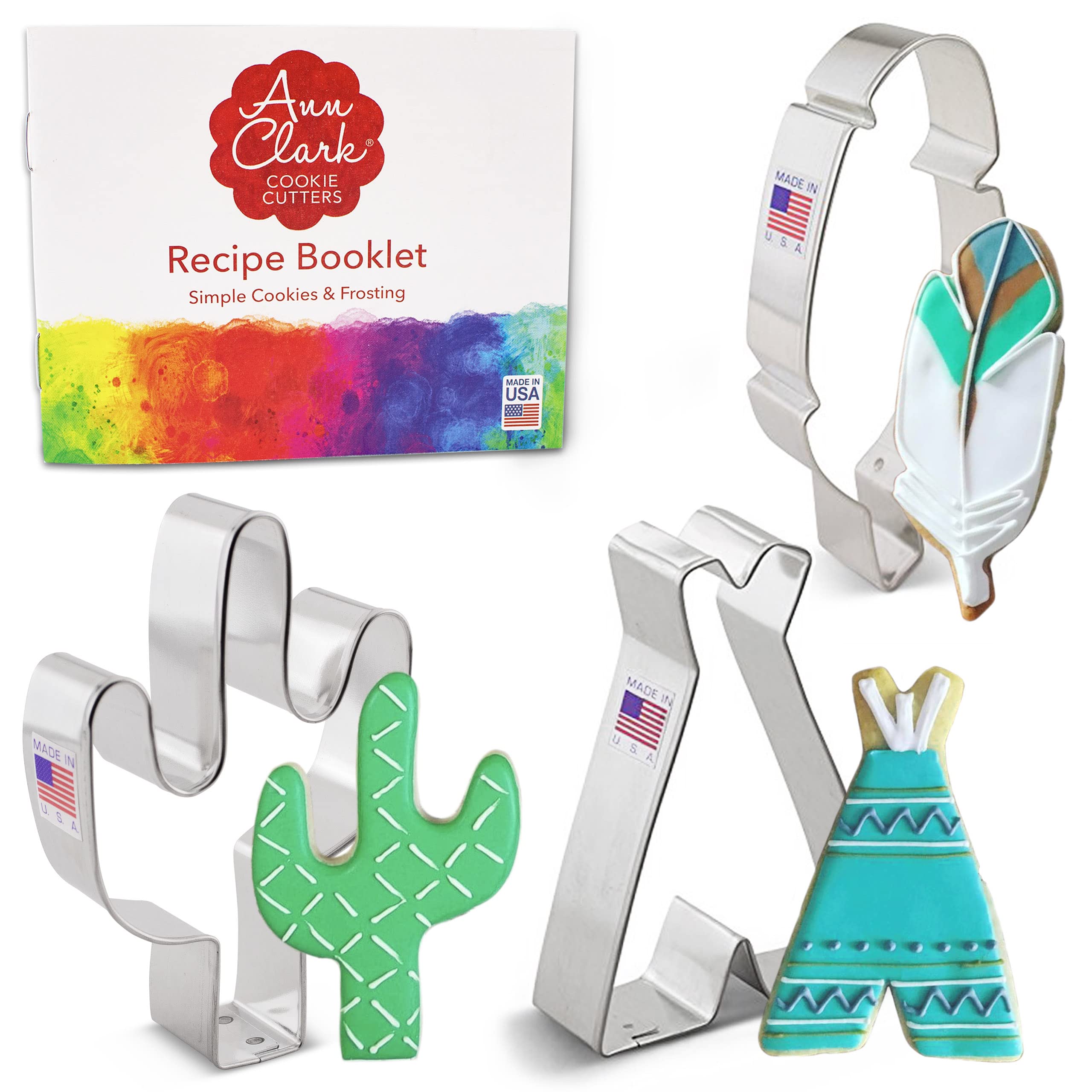 Southwest Cookie Cutter 3-Pc Set Made in USA by Ann Clark, Cactus, Teepee, Feather