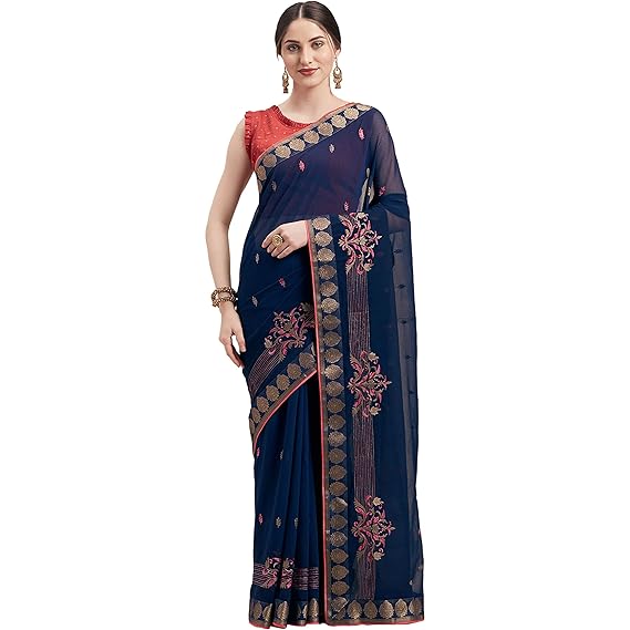 Shaily Poly Chiffon Embroidered Saree[NANDINI34401SSSR01_Green]