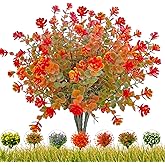 DRT DERUITAI Artificial Fall Flowers for Outdoors,8 Bundles UV Resistant Fake Flower No Fade Outdoor Faux Plastic Plants Perfect for Your Outdoor Garden Home Patio Decor(Orange Green)