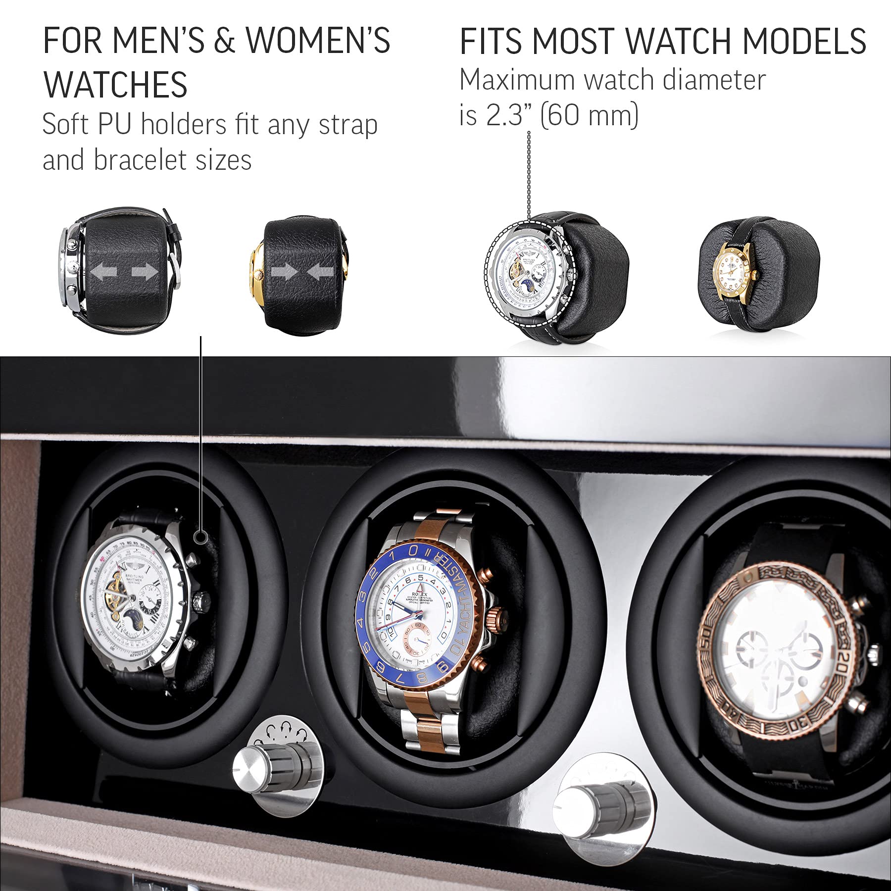 Leader WATCH WINDERS Watch Winder and Storage Box for Winding 3 Automatic Watches and 12 Watch Storage Space