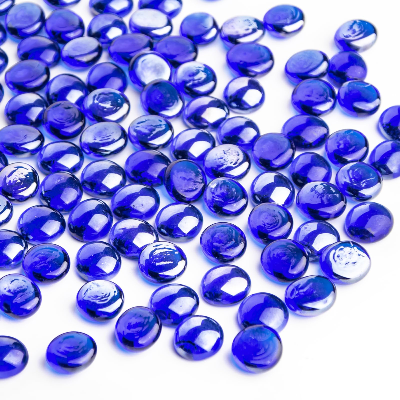 0.44KG Blue Glass Marbles,Mini Flat Glass Beads~150 PCS for Vase Fillers,Floral Bottom Mancala Gems Pebbles Fish Tank Rocks for Table Aquarium,Home Decor Art Craft Supplies(0.5"~0.7")