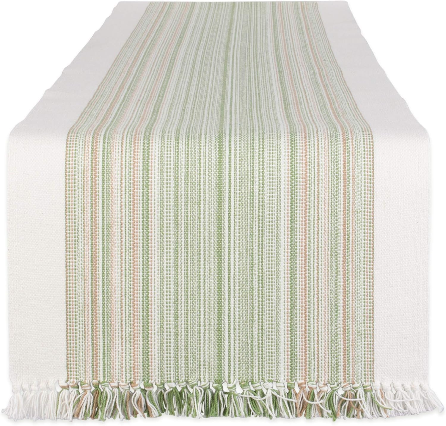DII Fringed Stripe Tabletop, Table Runner, Cotton, Thyme, 14x72