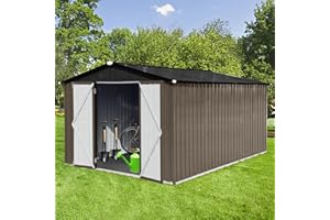 Morhome 12 x 10 FT Outdoor Storage Shed, Garden Shed with Sloping Roof and Lockable Doors, Metal Tool Sheds for Backyard Garden Patio Lawn
