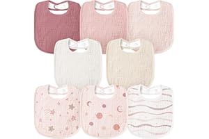 Susurration Muslin Baby Bibs 8 Pack Bandana Drool Bibs, Soft Square Adjustable Baby Drooling Bibs for Unisex Girls & Boys