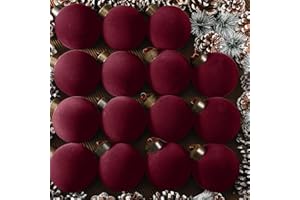 Liliful 15 Pcs Velvet Christmas Balls Bulk Flocked Christmas Tree Ball Ornaments Plastic Xmas Decorative Hanging Ornaments (Burgundy)